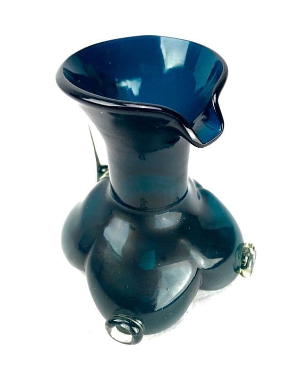 Antique Italian Art Glass Lemonade Set / Jug And Glasses / Blue Hand Blown Retro